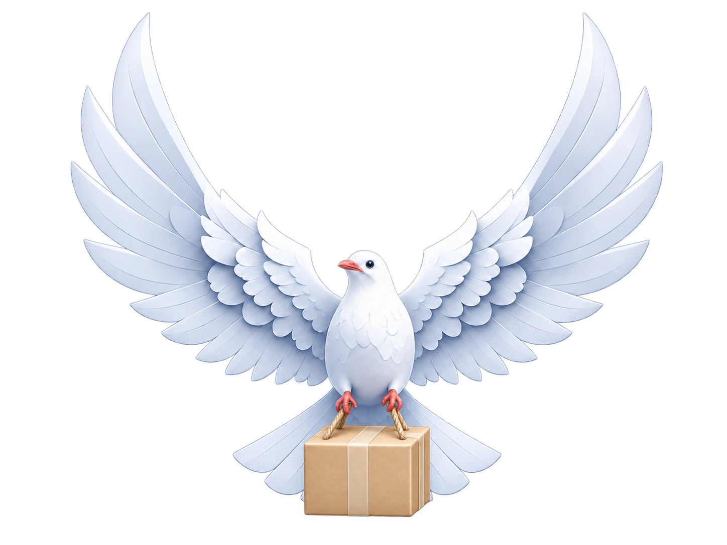 White dove with outstretched wings carrying a parcel